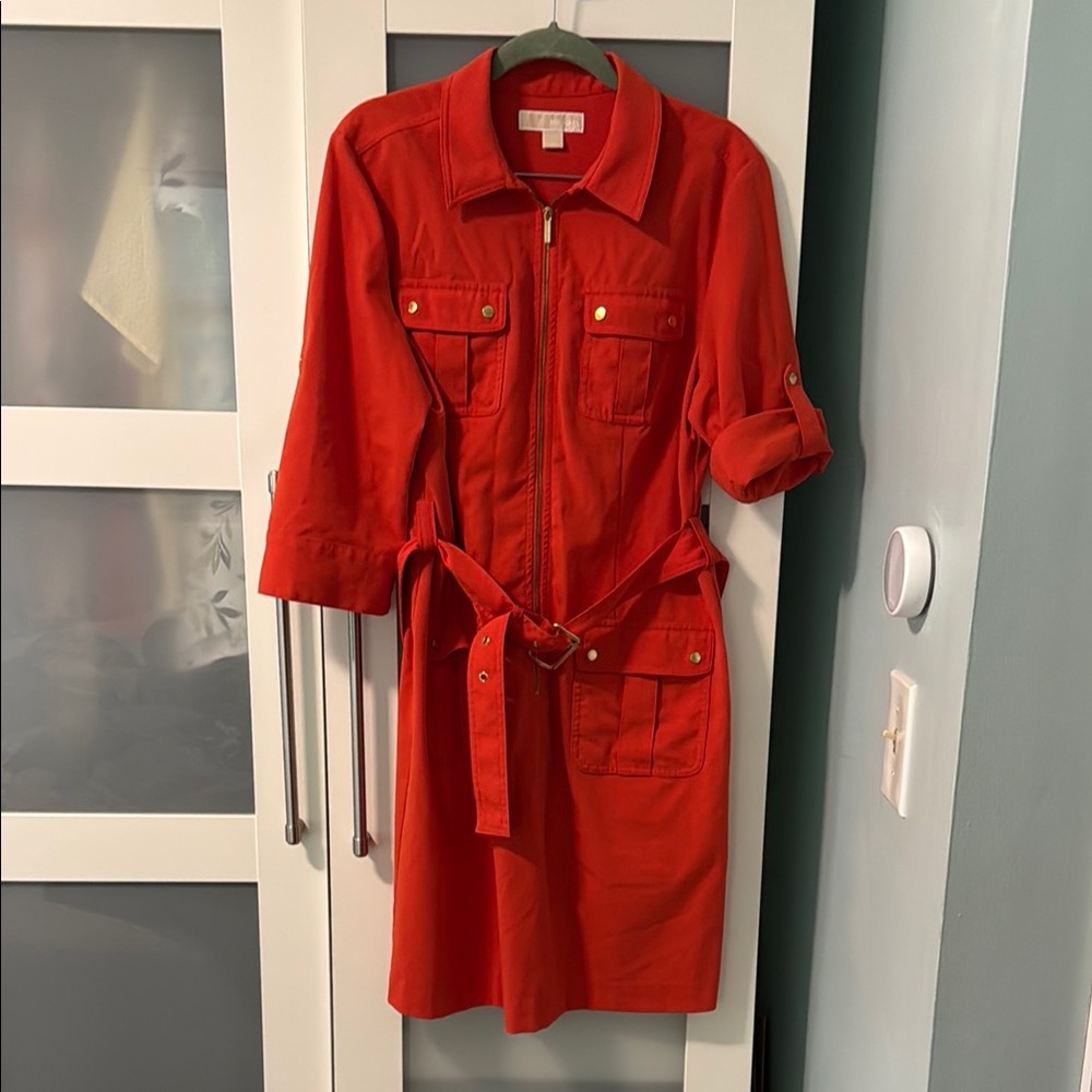 Michael Kors Red/orange Utility zip shirt dress